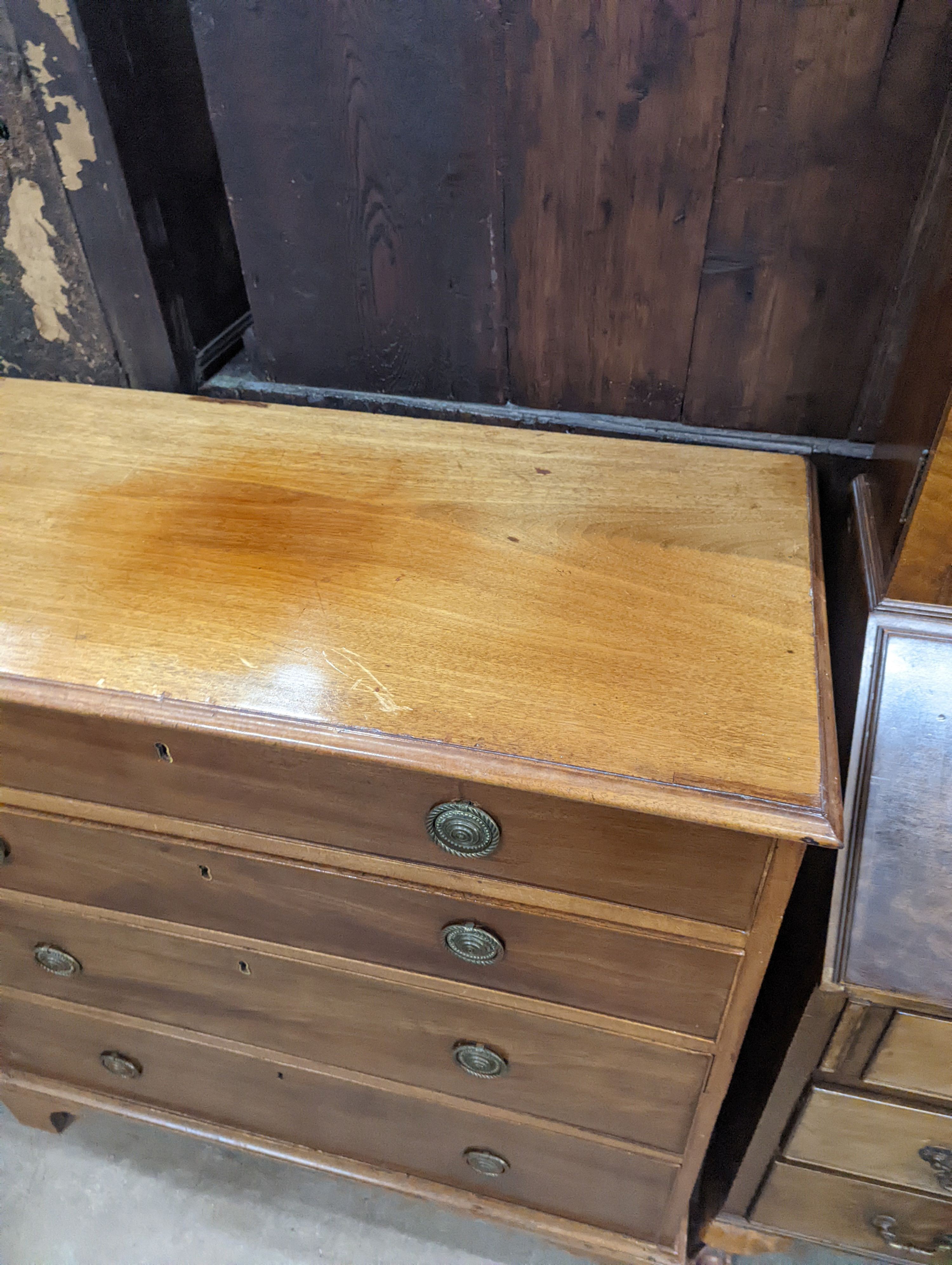 A Regency mahogany two part chest of four long drawers, width 100cm, depth 50cm, height 102cm